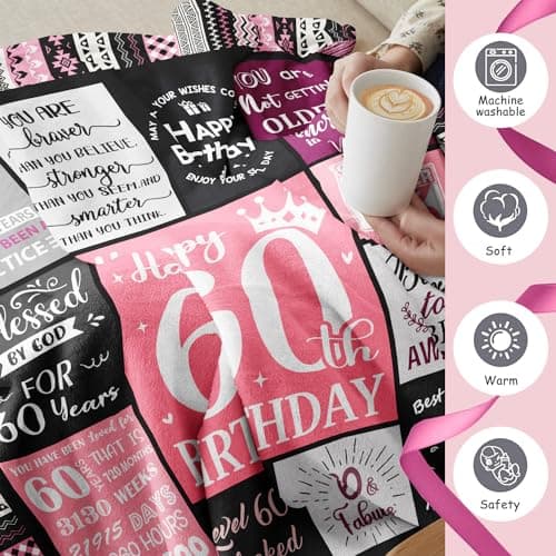 60th Birthday Gifts for Women Throw Blanket 60”X50”, Happy 60th Birthday Decorations Gift Ideas for 60 Year Old Woman, 1965 Bday Gifts for Mom Grandma