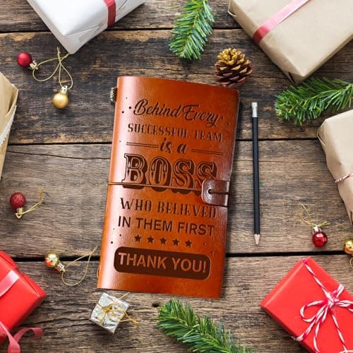 PRSTENLY Boss Gifts Leather Journal, 140 Page Refillable Journal Thank You Appreciation Farewell Retirement Christmas Birthday Bosses Day Gifts for Women Men Boss Lady