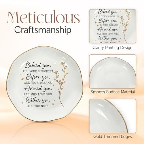 OASSIE Graduation Gifts for Women - 4"x4" Round-Shaped Ceramic Jewelry Dish Tray - Thank You Inspiration College High School Graduation Gifts for Her Friends Sister Women, Decorative Trinket Dish