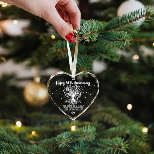 50th Anniversary Marriage Gifts for Couple - 50th Anniversary Wedding Gifts - 50 Wedding Ornaments for Couple, Her Him, Wife Husband, Parents - Glass Ornament
