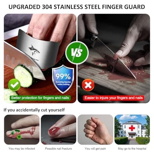 MAD SHARK Chef Finger Guards for Cutting with Gift Box, 2pcs Premium 304 Stainless Steel Finger Protectors for Cutting, Slicing and Chopping Vegetables, Fruits and Meat, Avoid Hurting Kitchen Tools