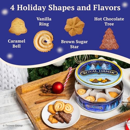 Royal Dansk Holiday Cookie 4 Pack, Exclusive Amazon Multipack of Original Danish Butter Cookies, Festive Tins for Christmas Gifts, Made with Real Butter, Non-GMO Ingredients