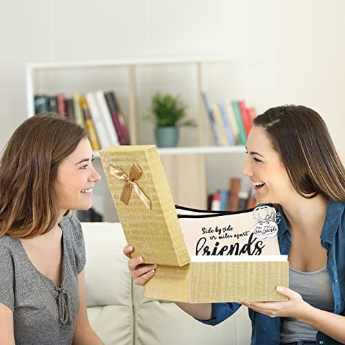 Kolewo4ever 12pc Friend Appreciation Gift Set: 6 Cosmetic Bags & 6 Keychains, White, Letter Print, Zipper Closure, Lightweight, Easy to Clean, Durable, Women Adults, Gift, Travel, Organization