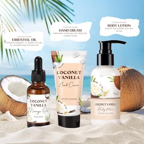 Spa Gift Baskets for Women, Vanilla Coconut Bath and Body Gifts Set for Women, Home Spa Self Care Gift, Relaxing Bath Set for Mom Wife Sister Friends Sister Girlfriend, Mother’s Day Thank You Gifts