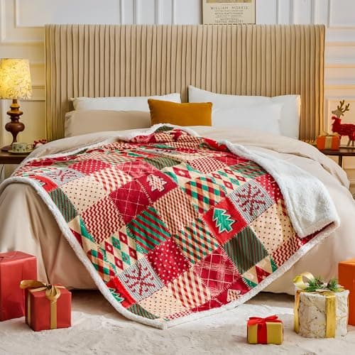 Christmas Throw Blanket, Christmas Decorations Gifts for Women, Sherpa Flannel Fleece Winter Holiday Blanket, Fluffy Cozy Soft Christams Throws for Couch Sofa Bed, ChristamsRhombus, 50" X 60"
