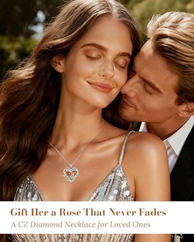 I Love You Birthstone Necklace, 925 Sterling Silver Heart Pendant with CZ Diamond Stones, Birthday Gifts for Women, Romantic Gift for Wife, Girlfriend, Her, Anniversary, Valentine's Day, Christmas