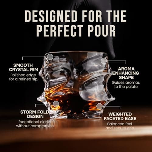 TSUKIGLASS® Storm Premium Japanese Crystal Whisky Glasses Set of 4 - Gift Ready Box, 100% Ultra Clarity Lead-Free Crystal, 10oz Tumblers for Bourbon, Scotch & Cocktails, Luxury Gift for Men