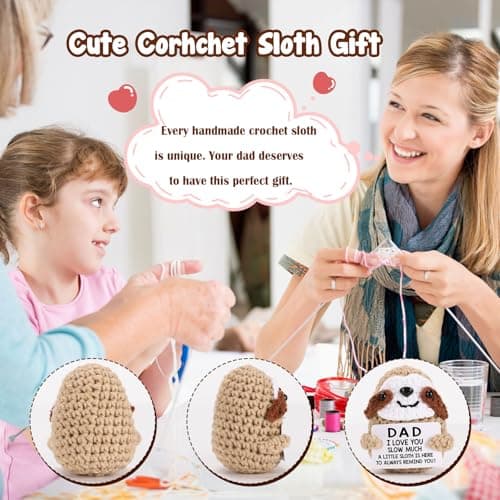 MBL Dad Gifts for Birthday Fathers Day - Dad I Love You Slow Much, Funny Cool Handmade Knitted Crochet Sloth Present for Father Papa Easter Father's Day Christmas from Daughter Son