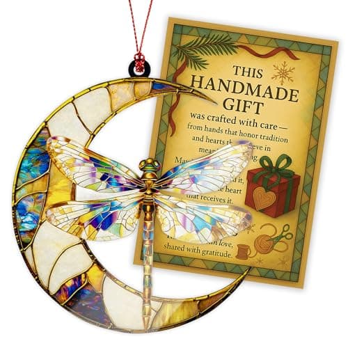 Dragonfly Gifts for Women, Dragonfly Moon Ornament, Christmas Ornaments for Tree, Dangling Moon Decor, Gift Exchange Idea, Hanging Car Charm, Ornaments for Window Home Car Decor