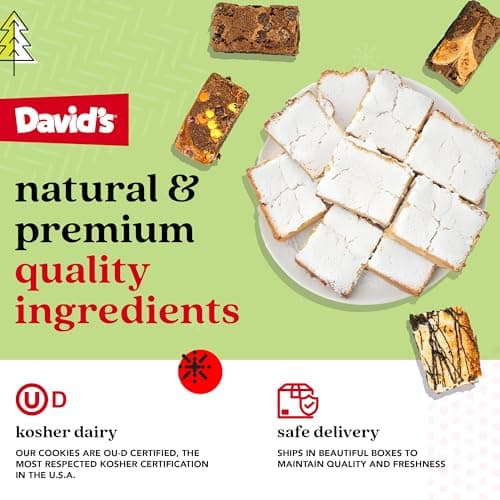 David's Cookies Merry Christmas Assorted Brownies & Crumb Cake Gift Tin 16pcs - Delicious, Fresh Baked Snacks, Gourmet Chocolate Fudge Slices, Brownies, Ideal Gift for Christmas Holidays