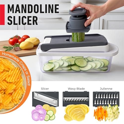 Mueller Pro-Series 10-in-1, 8 Blade Vegetable Chopper, Mandoline Slicer, Food Chopper with Container, Fruit Slicer, Kitchen Gadgets & Accessories, Home Essentials
