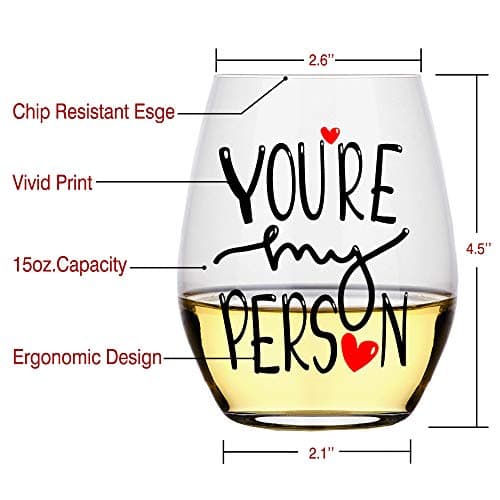 Perfectinsoy You're My Person Funny Stemless Wine Glass, Best Friend Wine Glass for Women, Perfect Birthday, Wedding, Christmas, Mother's Day Gift for Women Friend