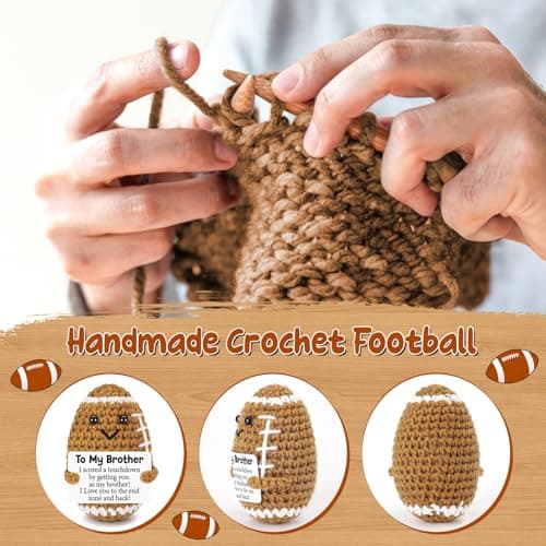 Mini Funny Brother Gifts from Sister Brothers, Positive Birthday Gift for Brother Adult, I Love You Small Cool Cute Football, Handmade Emotional Crochet Gift