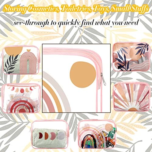 Cunno 6 Pcs Makeup Bags Gifts for Women Preppy Boho Smile Face Flamingo Clear Makeup Bags Cosmetic Transparent PVC Travel Toiletry Organizer(Boho Style)