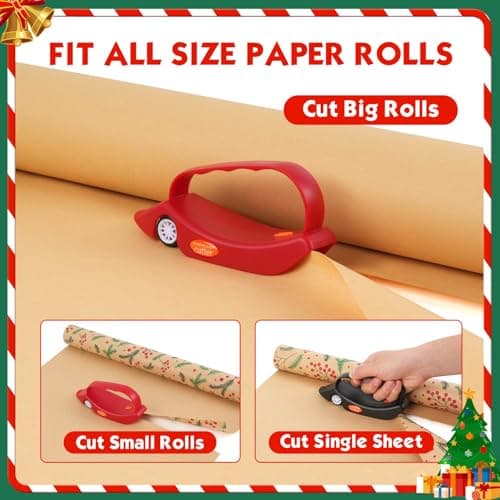 2PC Wrapping Paper Cutter Gift Wrap Cutter Christmas Wrapping Paper Cutter Slider Cutter Tool Paper Roller Cutters for Christmas Gift Wrapping Packing with 3 Replaceable Blades (2PC Black)