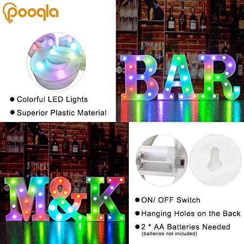 Pooqla Colorful LED Marquee Letter Lights with Remote – Party Bar Letters with Lights Decorations for The Home - Multicolor M