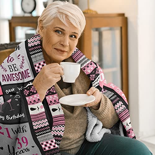 60th Birthday Gifts for Women Throw Blanket 60”X50”, Happy 60th Birthday Decorations Gift Ideas for 60 Year Old Woman, 1965 Bday Gifts for Mom Grandma