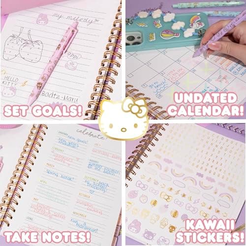 Horizon Group USA Hello Kitty and Friends Agenda, 70 Pages, Hardcover Planner, Kuromi Stickers, Sanrio Stuff, Cute School Supplies, Stationery and Accessories