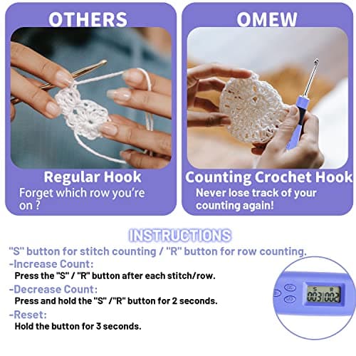 Light Up Crochet Hook Set Lighted Crochet Hook Set with 12 Different Size Interchangeable Crochet Needle, Ergonomic with 2 Levels Led and Digital Stitch Counter for Crocheting and Knitting