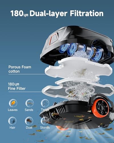Robotic Pool Vacuum for Above Ground Pools, Dual Filters, Self-Parking, 120-Min Runtime & 2.5h Fast Charging, Powerful Suction, Ideal for Flat Pools up to 1076 sq.ft (Black Tangerine)