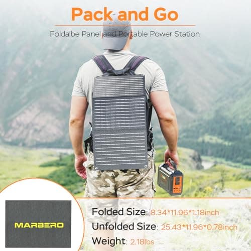 MARBERO Solar Generator 167Wh Camping Portable Power Station 200W Peak with Foldable Solar Panels 30W with AC Outlet 110V Multi-Port LED Flashlights for CPAP Home Camping Hurricane Emergency