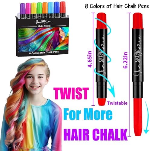 Jim&Gloria Dustless Hair Chalk Gifts for Girls Makeup Kit, Gift for Teen Girl Trendy Stuff, Kids, Teenage Tweens Teenager Temporary and Washable Color Dye Markers Age 7 8 9 10 11 12 13 14 Year Old Toy