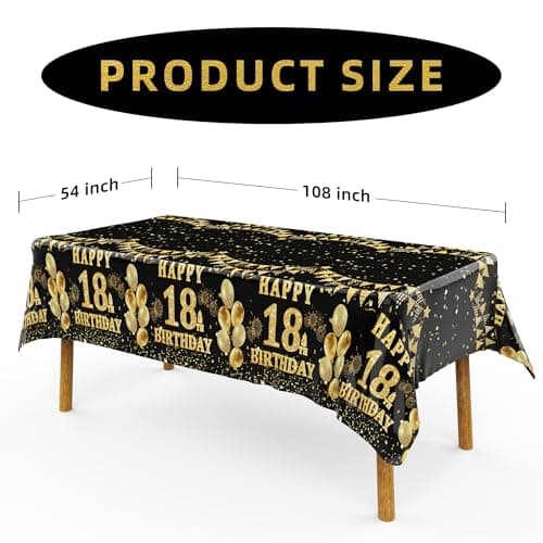 Labeol 3 Pack 18th Birthday Tablecloth, Black and Gold Happy 18th Birthday Decorations, Disposable Plastic Rectangular Table Cover Party Supplies for Boys Girls