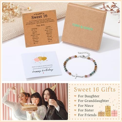 TONY & SANDY Christian Cross Bracelet for Women, Stocking Stuffers for Women, Confirmation Baptism Easter Gifts, Unique Gift for Friends Daughter Mom Sister in Christ on Birthday Christmas