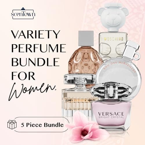 Scentown Mini Perfumes for Women (Giftset Bundle of 5) – Designer Perfume Samples for Women Packed in an Elegant Gift Box – Bundle Includes Moschino, Jimmy Choo, Chloé, Hermes & Versace