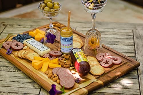 Dan the Sausageman Sounder Gourmet 11 item Snacks Gift Box, Featuring Summer Sausage Beef, Vintage Swiss & Cheddar Cheese, Sweet & Hot Mustard, Pretzels, Addiction Granola, & Garlic Olives, Almond Roca