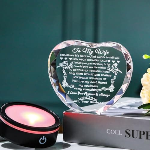 YWHL Gifts for Wife with Colorful LED Base Romantic Wedding Anniversary I Love You Gifts for Her Best Wife Birthday Gift Ideas to My Wife Crystal Keepsakes Presents from Husband