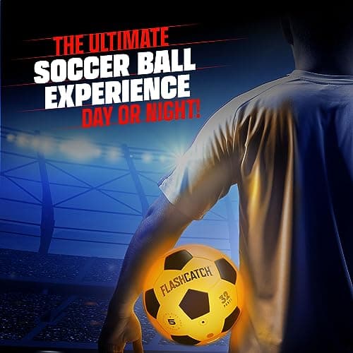 Light Up Soccer Ball - Glow in The Dark - NO 5 - Sports Gear Gifts for Boys & Girls 8-15+ Year Old - Kids, Teens Gift Birthday Ideas - Cool Boy Toys Ages 8 to 15 Glowing Night Activity