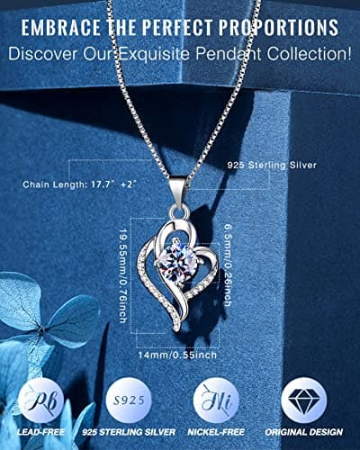 Wedding Anniversary Jewelry Gift for Wife from Husband, Wife Birthday Gift Idea, 1 Carat Moissanite Diamond Pendant Necklace in 925 Sterling Silver with 2 Chains, Romantic and Elegant Present for Her