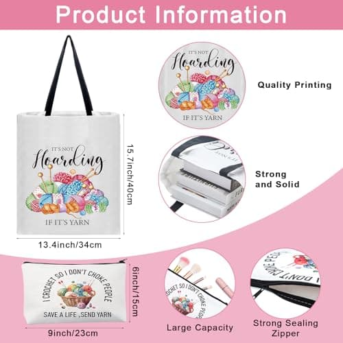 7 Pcs Crochet Knitter Gift Set Humorous Novelty Crochet Mug Mini Hooks Keychain Knitting Loop Ring Makeup Bag Handbag Sock for Women Christmas Beginner Lovers Gifts