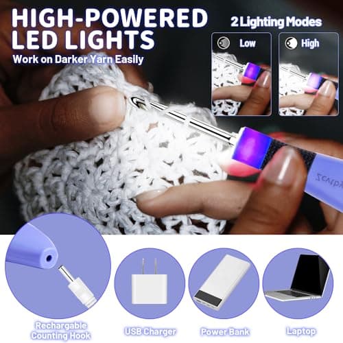Light Up Crochet Hook Set Lighted Crochet Hook Set with 12 Different Size Interchangeable Crochet Needle, Ergonomic with 2 Levels Led and Digital Stitch Counter for Crocheting and Knitting