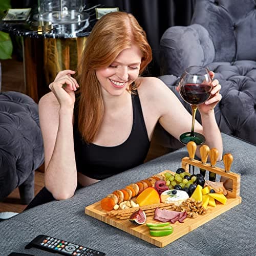 RoyalHouse Bamboo Cheese Board and Charcuterie Boards Set & Serving Tray for Meat, and Wine - Birthday Gifts for Women, Wedding Gifts for Couples 2025, Bridal Shower, Housewarming Gifts New Home