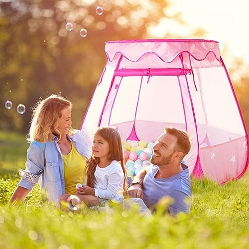 Pop Up Princess Tent with Colorful Star Lights for 1 2 3 Year Old Birthday Gift, 12-18 Months Baby Girl Toys, Foldable Ball Pit with Carrying Bag, Indoor&Outdoor Play Tent for Kids