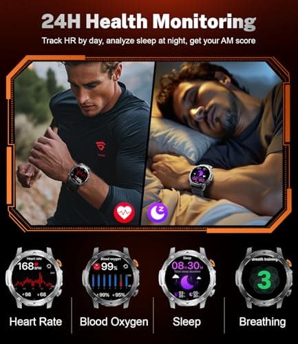 Military Smart Watch for Men 1000 mAh Battery/3 Bands/Flashlight,1.75'' HD Display Smart Watch with Call,IP68 Waterproof Fitness Tracker with Heart Rate,Sleep Monitor,100+ Sport Modes,for iOS Android
