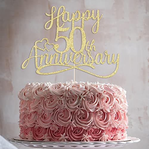 Sleyberoy golden Glitter Happy 50th Anniversary Cake Toppers -Wedding Anniversary Party Decorations, 50th Wedding Anniversary, Company Anniversary Party, Birthday Party Decorations