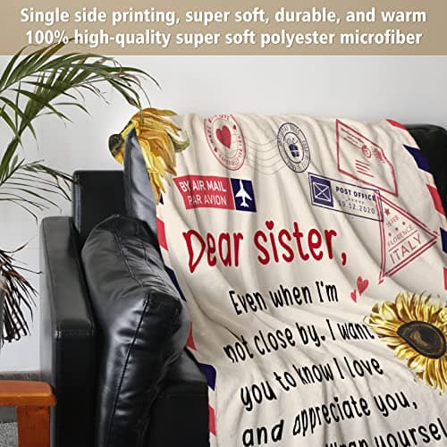 Niyewsor Sister Birthday Gifts, Sister Gifts Blanket, Sisters Gift from Sis, Present for Sisters on Mothers Day, Christmas, Dear Sis Airmail Throw Blanket, 60" * 50"
