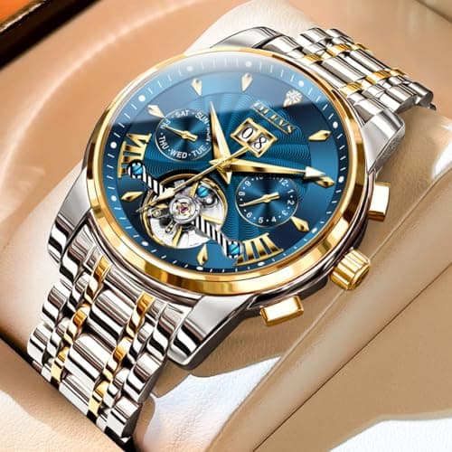 OLEVS Men Automatic Watch Stainless Steel Skeleton Mechanical Date Calendar Luxury Classic Business Waterproof Luminous Wrist Watches