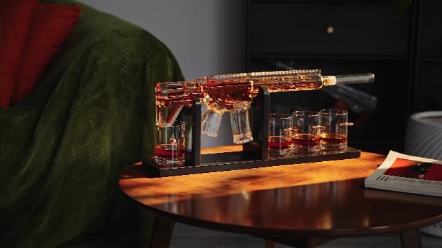 AR15 Gun Decanter Birthday Gifts for Men Dad, Whiskey Set - Rifle Limited Edition, Silencer Stopper - 800 ml & 12oz Bullet Glasses - Father Gift - Drinking Party, Liquor, Vodka Tik Tok Viral Dispenser