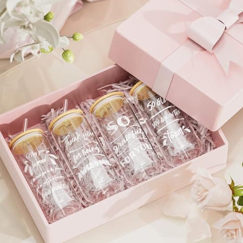 12 Set Employee Appreciation Gifts, Inspirational Thank You Gift for Team, Teacher, Nurse, Coworkers, Employees, Staff - Employee Christmas Gifts, 20oz Glass Cups with Lids and Straws (Mixed)