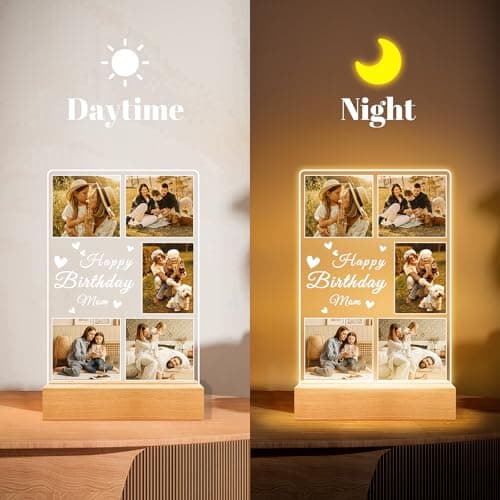 Personalized Birthday Gifts for Mom from Daughter Son, Custom Collage Picture Frames with Photo, Customized Photo Frame with Night Light, Personalized Christmas Photo Gifts for Mom Baby Kids Family