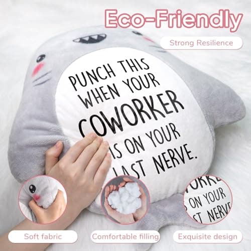 Novelty Cute Plush Shark Pillow- Funny Coworker Leaving/Birthday Gifts Offices, Gag Gift for Friend Sister Brothers Boyfriend Girlfriend Husband Wife, Stress Relief, White Elephant Gifts