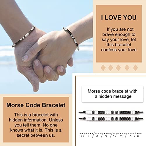 Desimtion Couples Bracelets I Love You Morse Code Matching Bracelets for Couples Gifts for Him and Her, Long Distance Relationship Gifts for Boyfriend and Girlfriend