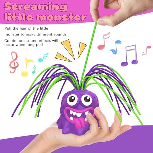 4PCS Fun Hair Pulling Fidget Screaming Monster Toys, Anti Anxiety Toys and Venting Novelty Toys, Different Screams Made by Hair Pulling, Halloween Christmas for 3 4 5 6 7+ Kids Teen Boys Girls Gifts