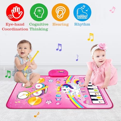 Toys for 1 Year Old Girl Gifts: Baby Musical Mat Toddler Toys Age 1-2 - 3 in 1 Piano Drum Animal Touch Unicorn Toys - Infant Music Toy 12-18 Months Babies Birthday Gifts for 1 2 3 Year Old Boys Girls