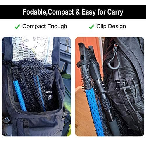 PLUSINNO Fishing Net Fish Floating Landing Net, Kayak Nets with Fixed Foldable Telescopic Pole Handle, Bass Trout Fishing Nets with Nylon Mesh for Pond Lake River, Fishing Gear Gifts for Men