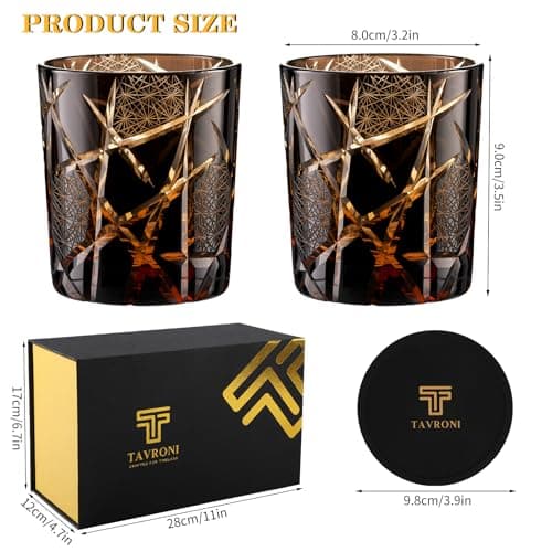 Old Fashioned Edo Kiriko Whiskey Glass Set of 2 – 9 oz Handmade Japanese Cut Crystal Tumblers for Bourbon, Scotch, Cocktail, Liquor – Premium Gift Boxed Drinkware for Men, Dad, Husband